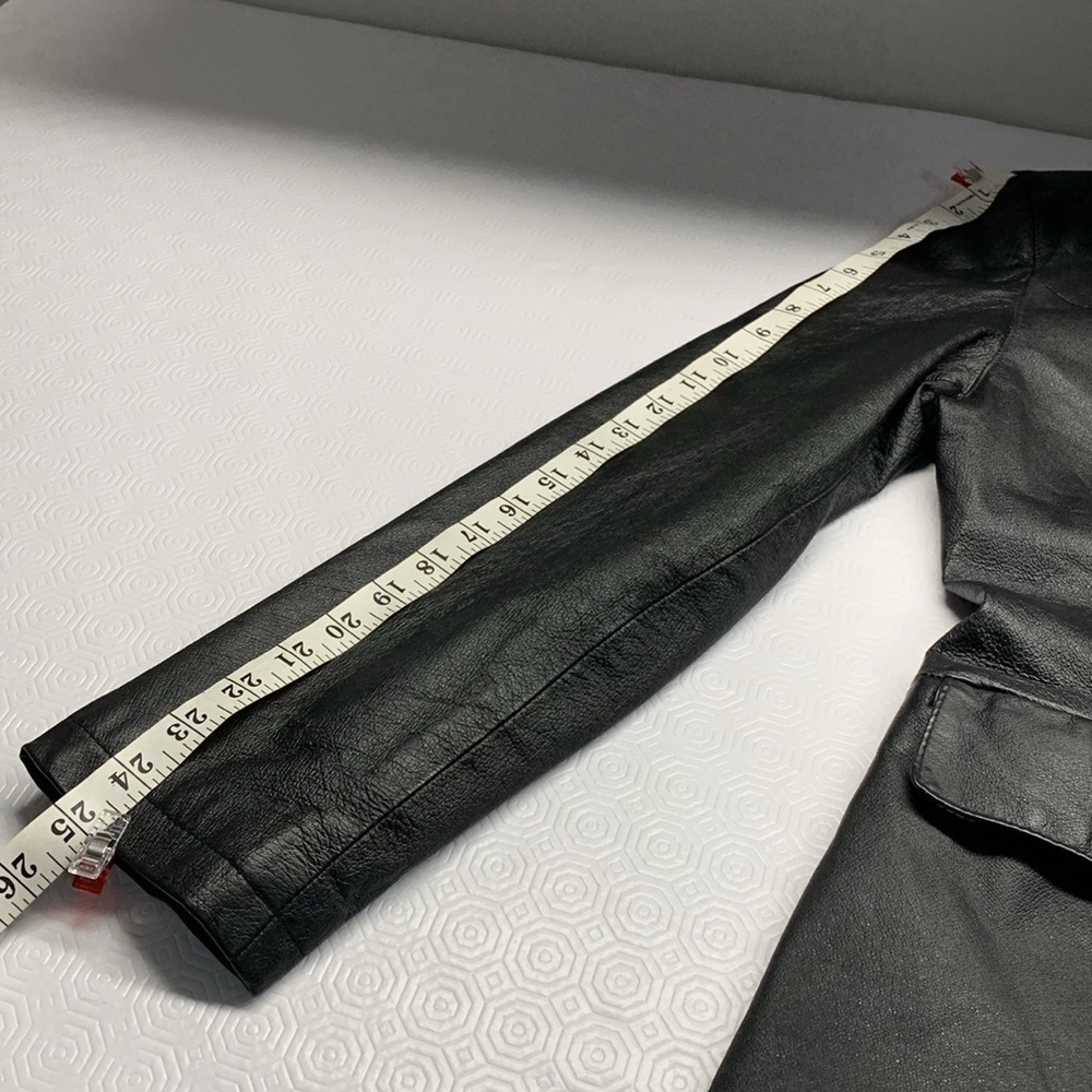 𝅺Sequence Leather Jacket Coat Front Button Closure Size 14 Colour Black - Picture 12 of 12